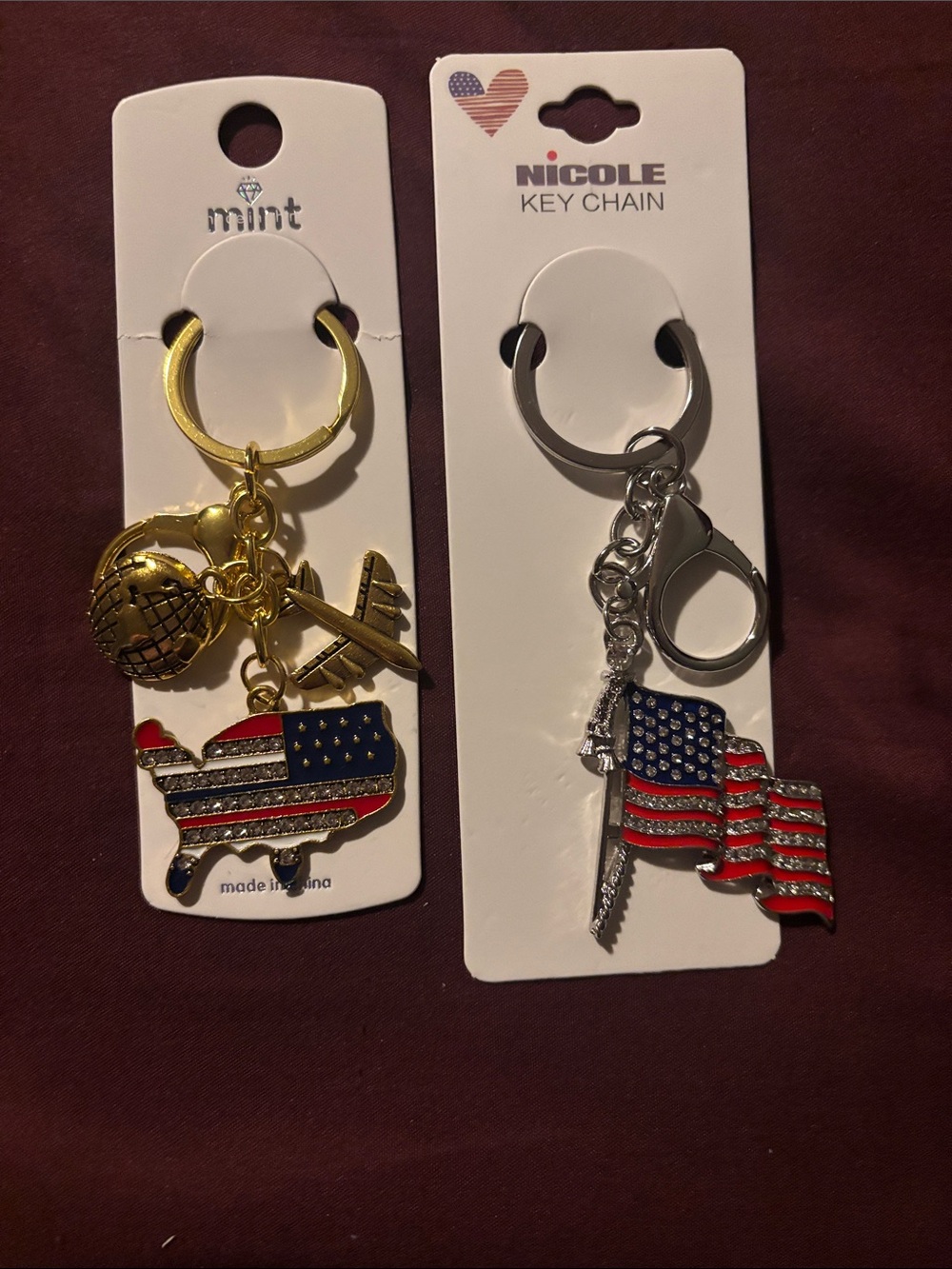 Nicole American Flag Silver Keychain - Patriotic CarKey Holder